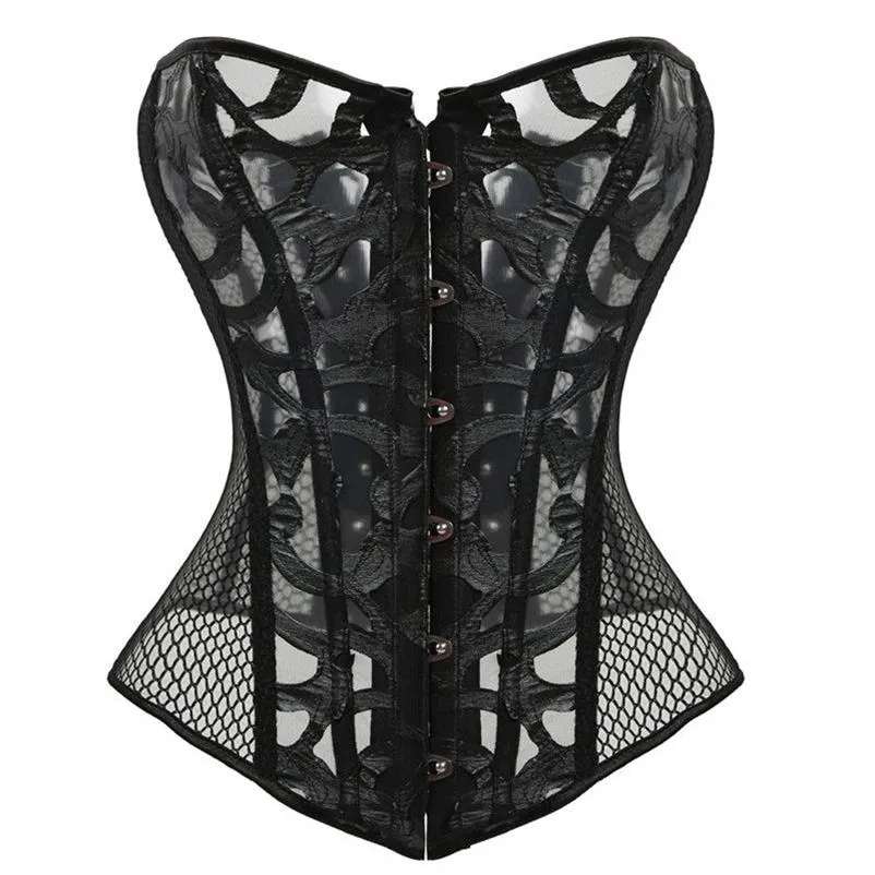 Corsets en maille sexy et bustie filet élastique évider fleurs conception busk fermeture bustier corset gainant shapewear cincher corselet 812200Z