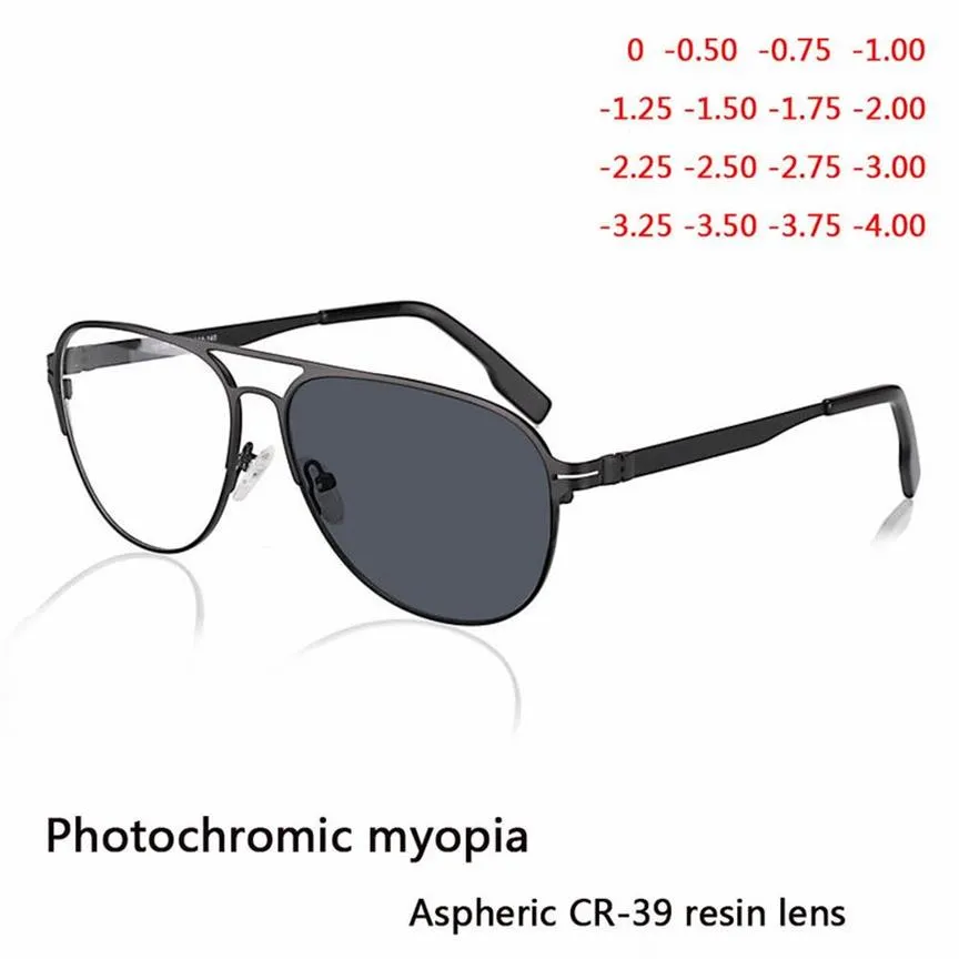 Okulary przeciwsłoneczne Skończone mężczyźni kobiety Kobiety okularów okulary krótkowzroczności z Cr39 Sun Pochromism Gray Lens Recept Myopia Okusz 210259p
