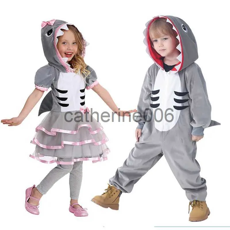 Särskilda tillfällen Småbarn Boys and Girls Shark Costume Children Mascot Hoodie Gray Shark Party Baby Girls Game Spela Costume Dance Costume X1004