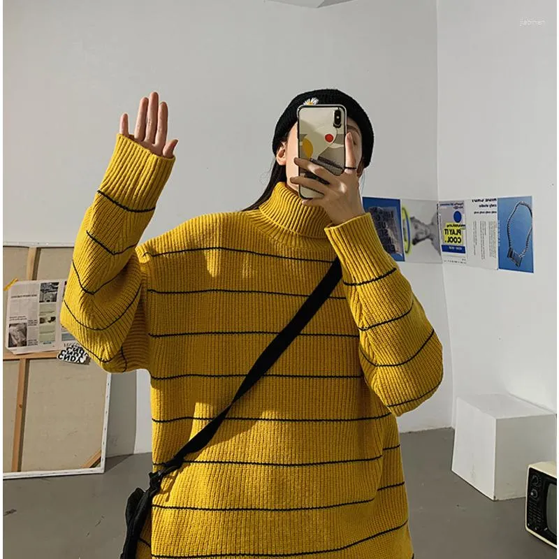 Men's Sweaters Turtleneck Women Sweater Long Sleeve Female Basic Knitted Jumper Elastic Simple Striped Tops Ladies Unisex Pullovers