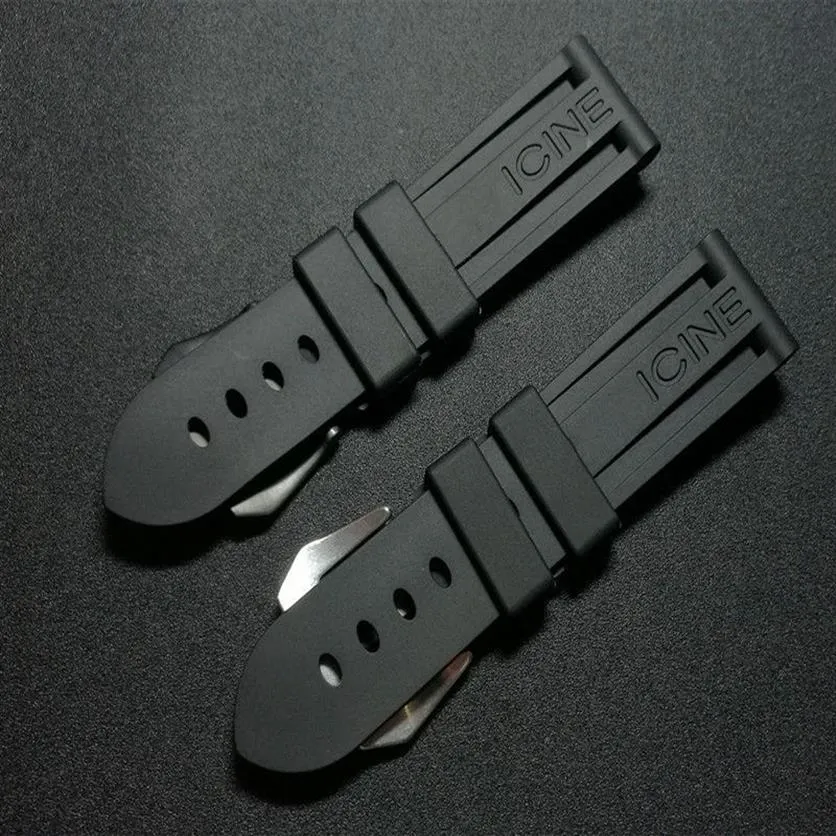 Watch Bands 22mm 24mm 26mm Black Waterproof Silicone Rubber watchband Panerai strap for PAM111 Buckle Logo tools309T