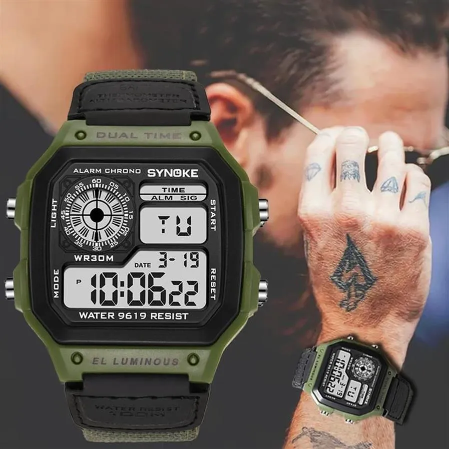 Orologi da polso da uomo Orologi sportivi Orologio digitale retrò impermeabile per orologio elettronico a LED Design Nylon Militare da polso da uomo Reloj Hombr262a