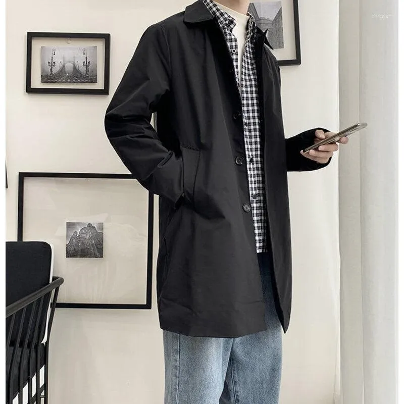 Trenchs pour hommes Manteaux de style coréen Manteau Homme Streetwear Coupe-vent Trenchcoat Lâche Couleur Solide Grand Bouton Casual Long Pardessus