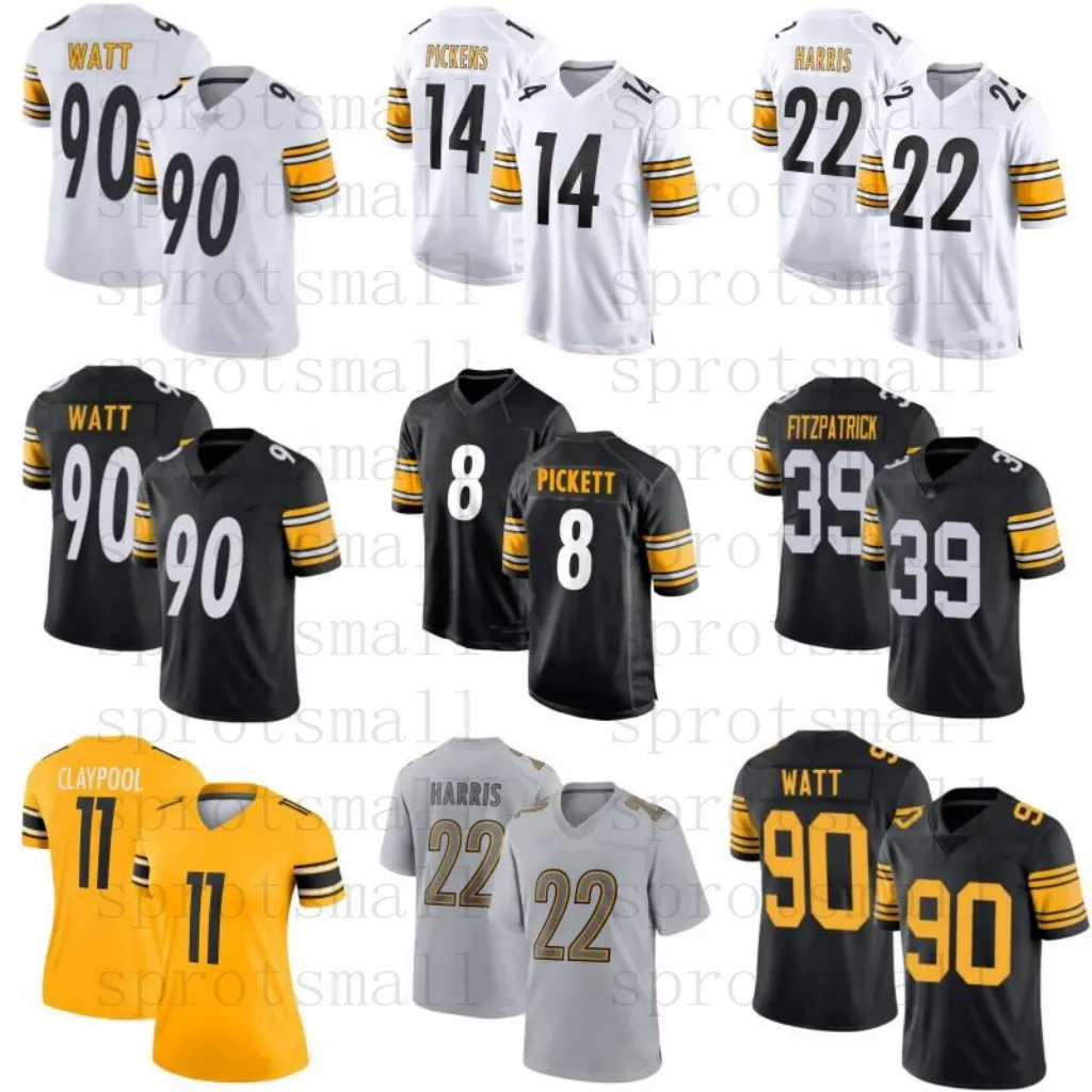 Benutzerdefinierte George Pickens Jugend Frauen Fußballtrikot Kenny Pickett TJ Watt Franco Najee Harris Troy Polamalu Minkah Fitzpatrick Pat Freiermuth Broderick Jones Bettis