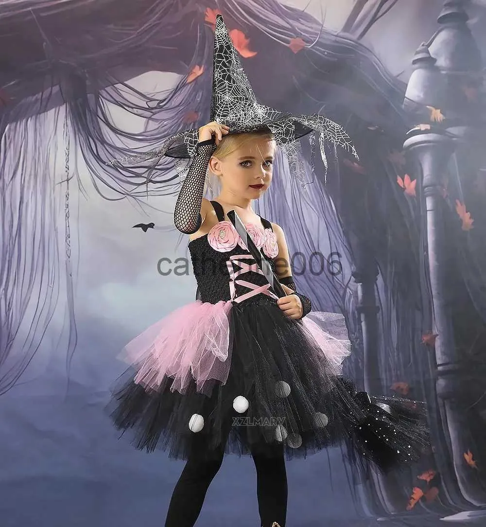 Speciella tillfällen flickor häxa halloween klänning småbarn barn barn cosplay vampyr prinsessan klä upp kläder hatt karneval fancy party kostym x1004