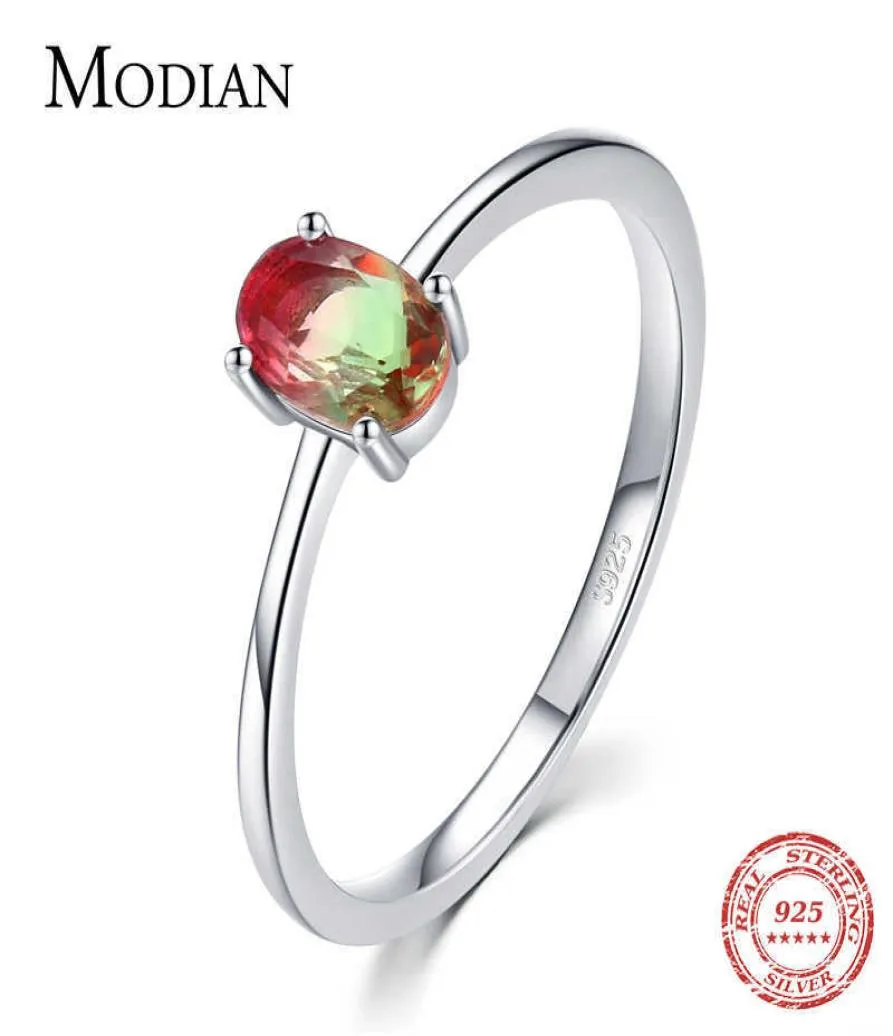 Modian 925 en argent Sterling coloré pastèque Tourmaline anneaux pour les femmes mode doigt bande bijoux fins Style coréen Anel 210616394599