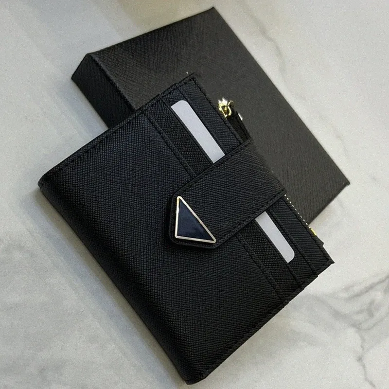 Triangle Wallet Small Saffiano Leather Bill Compartiment Document Pocket Credit Card Slots Emaille metalen letters Hardware Luxe portemonnee 192Y#