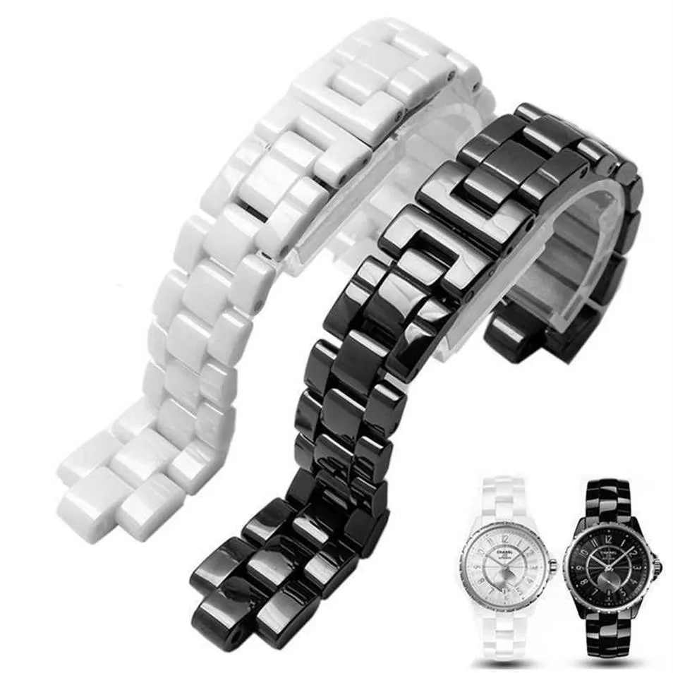 Konvexes Uhrenarmband aus Keramik in Schwarz und Weiß für J12-Armbänder, 16 mm, 19 mm, spezielle feste Glieder, Faltschließe H09152466