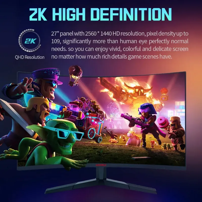 KOORUI 27 Moniteur De Jeu Incurvé 144Hz 2K 1ms FreeSync Premium