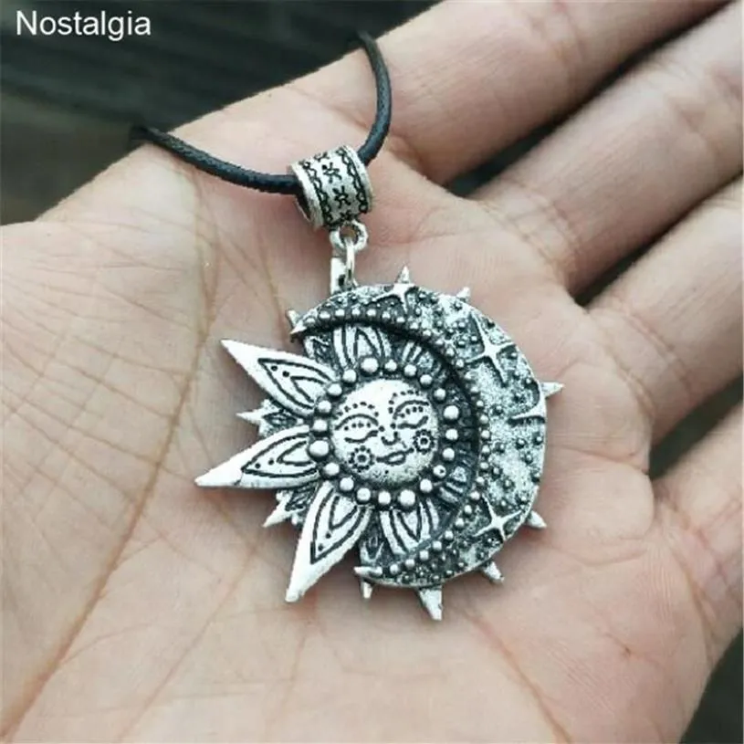 Wiccan Sun Moon Star Collana maschile Donna Mandala Fiore di loto Wicca Stregoneria Gioielli strega Gioielli spirituali senza collo314z