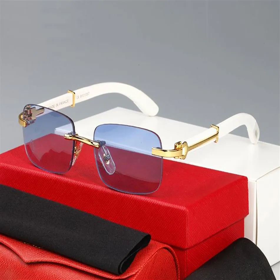 Blue Fashion Retro Sunglasses For Women Metal and Wood Bamboo Frame Brand Buffalo Horn Glasses Men Black Red Brown Clear Lens Come276E