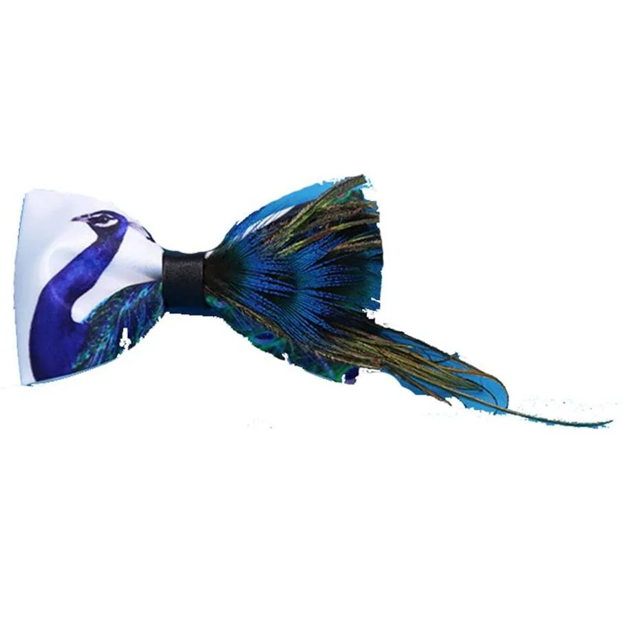 Feather Bow Tie Men's Natural Blue Peacock Plume Nightclub Wedding Groom Classic Trendy Personality High Quality Bowtie Unise3069