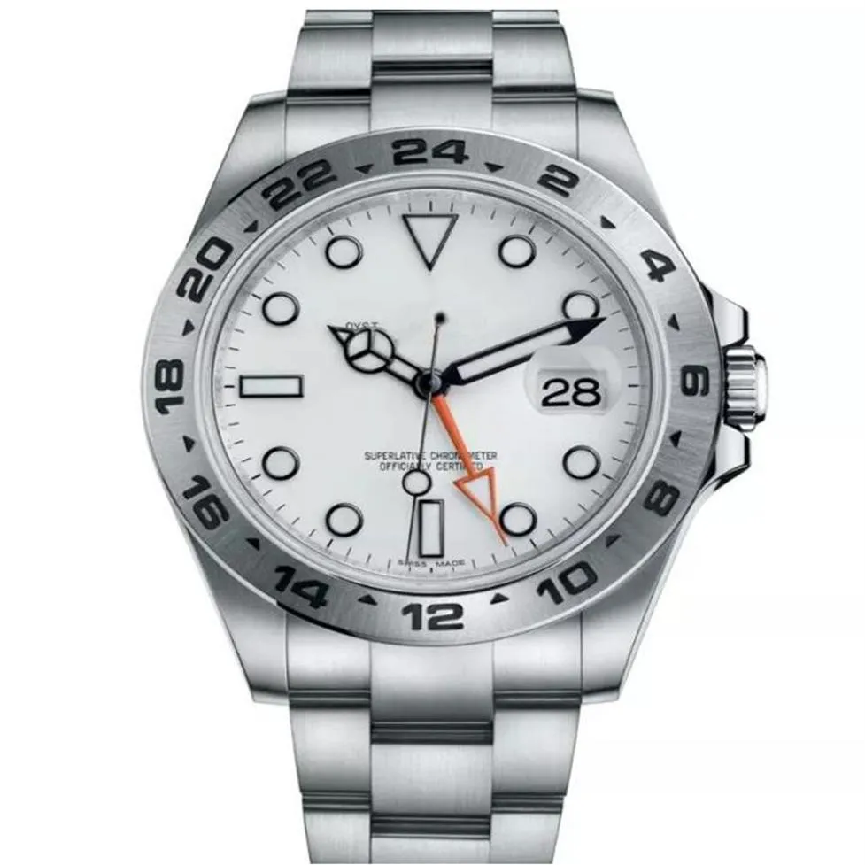 SX Asia Watches GMT 42mm 216570 Weißes schwarzes Zifferblatt Orange Nadel Edelstahl Explorer Mechanische Automatik Herrenuhren292A