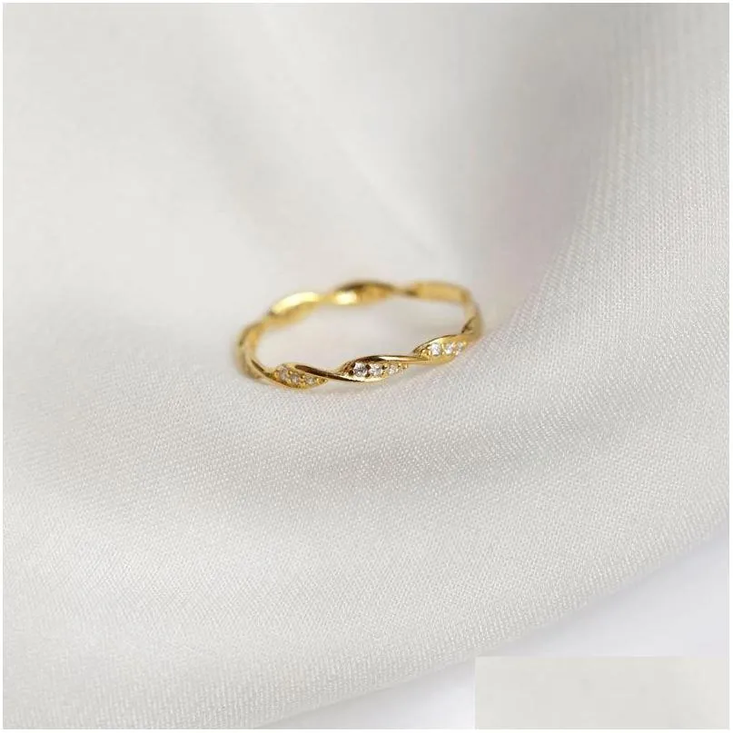 Кольца кластера из настоящей пробы 925 пробы с витым кубическим цирконом, тонкое кольцо, роскошное кольцо из сьера/золота для женщин, браслеты, ювелирные изделия для вечеринок Yri224, Drop Deliver Dhr8H