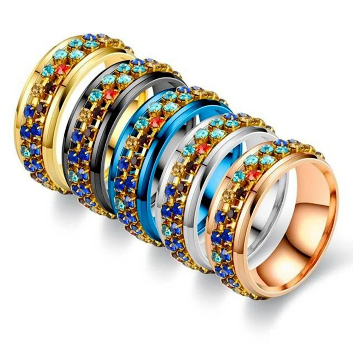 Anneaux de bande Spinner Ring pour femmes hommes soulagement de l'anxiété 6 mm Fidget en acier inoxydable CZ strass parfait S fêtes célébrations Dhgarden Dhoby