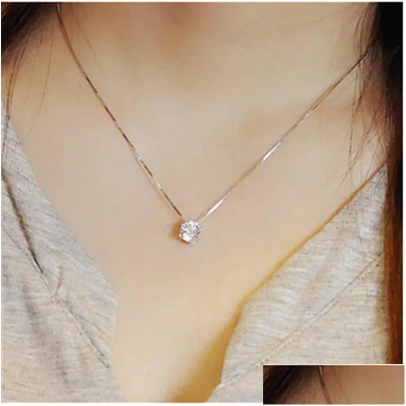 Pendant Necklaces Korean Women Fashion 925 Sterling Sier Jewelry Inlaid Diamond Short Necklace Clavicle Chain Drop Delivery Pendants Dh4Ee