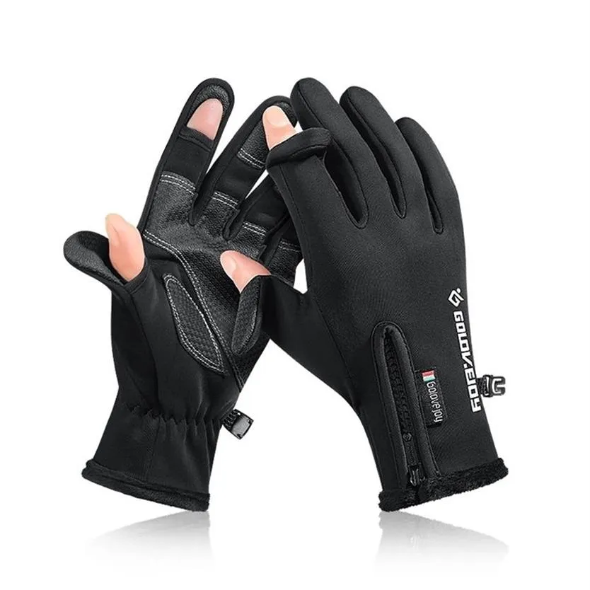 Men and Women Outdoor Waterproof Finger Exposed Touch Screen Winter Fleece Thermal Motorcycle Cycle Racing Skiing Gloves 220108245Q