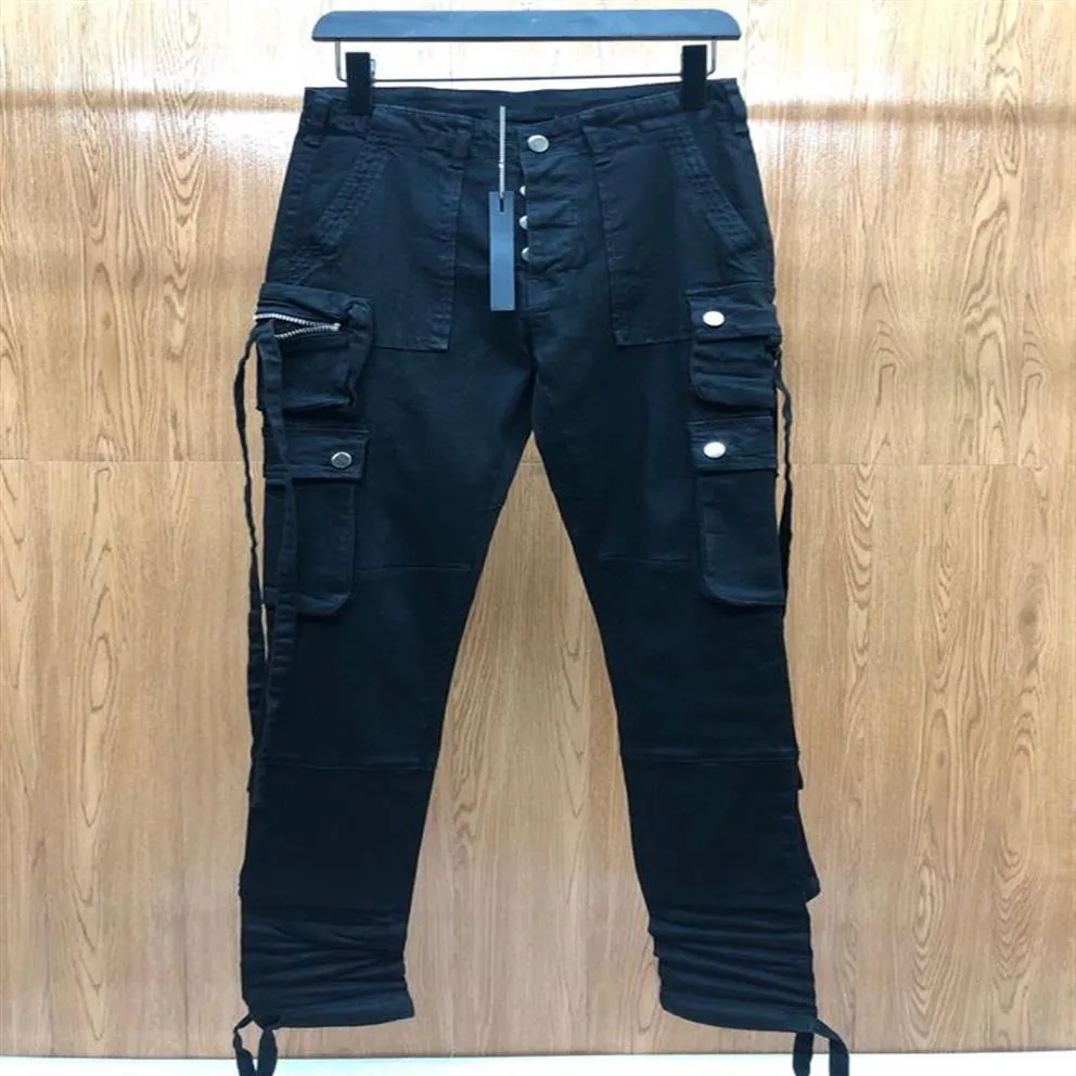 mens designer de luxo jeans bolso ferramentas preto magro zíper joelho feitiço qualidade superior moda jean homem calças panos244m