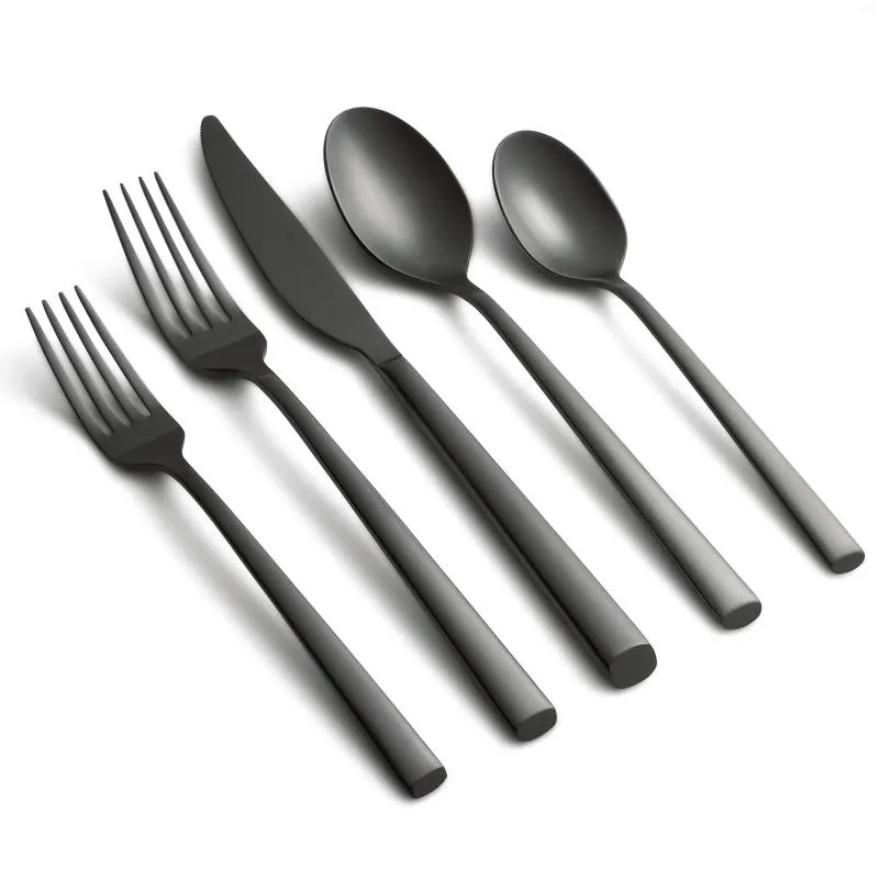 Dinnerware Sets Toya Forged 18/0 Stainless Steel Black Satin 20-Piece Flatware Set Service For 4