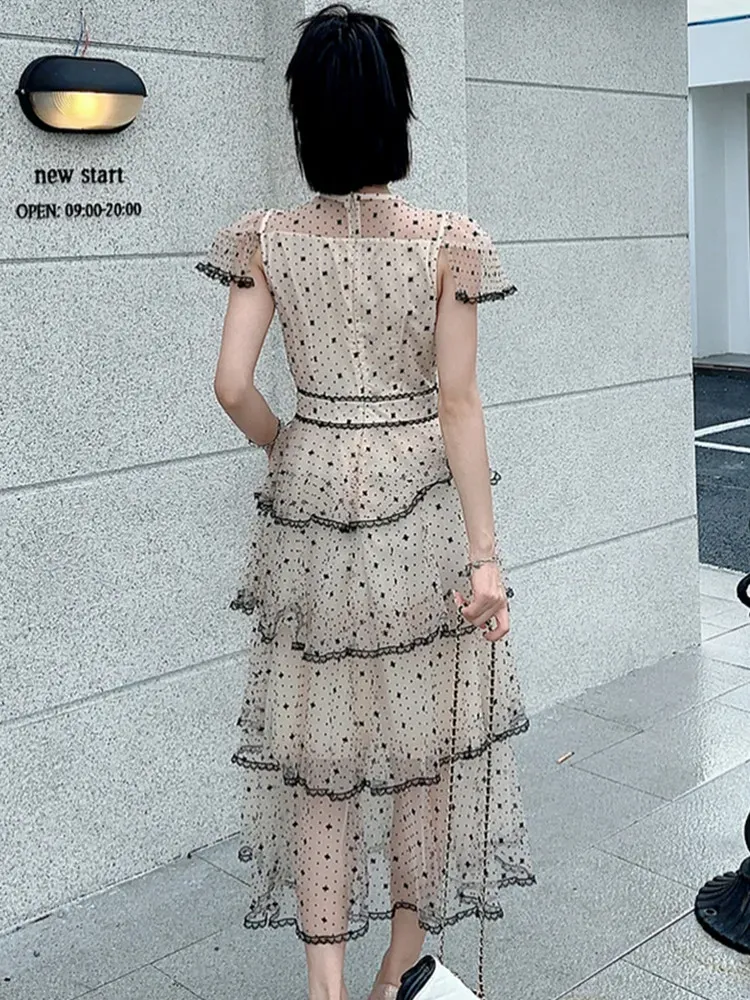 Formal Pastel Dresses Dot Flocking Mesh Patchwork... From Julia_dress,  $44.96 In Bulk | DHgate.Com