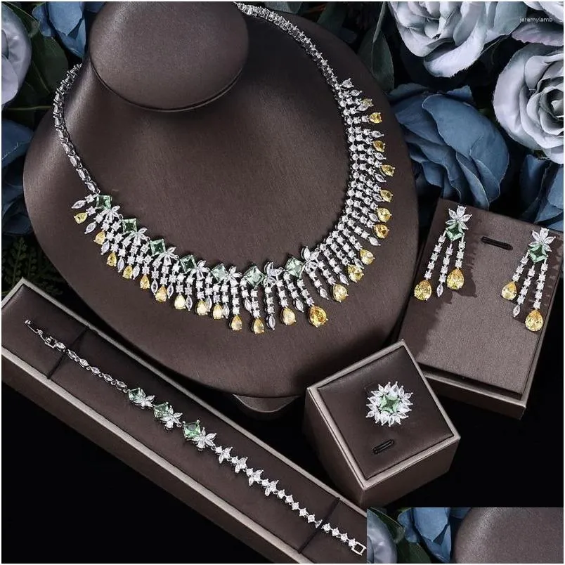 Luxury Bridal Arab Party Wear Jewellery Set With Yellow And Green