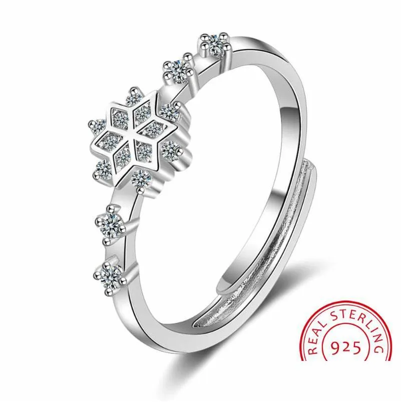 Anelli a grappolo Zirconia creativa Fiocco di neve Fiore Fresco carino Dolce Argento sterling 925 Apertura femminile ridimensionabile Sri365 Consegna a goccia Jewe Dhhlj