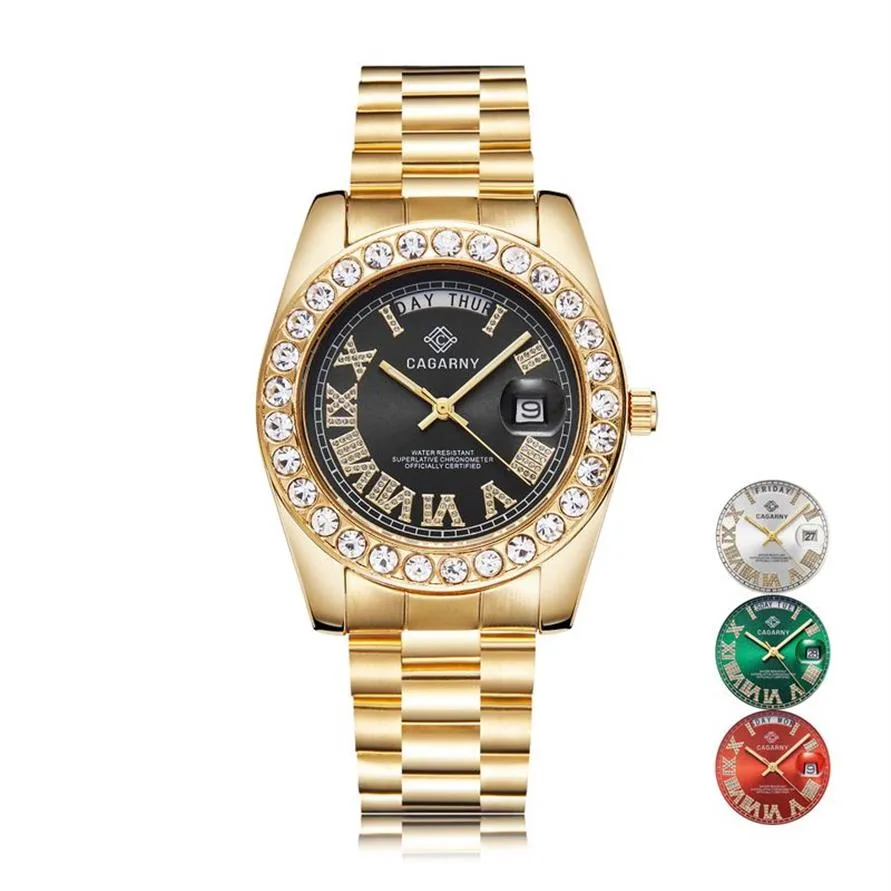 Papel hip hop relógio para homem cagarny moda feminina relógios de quartzo diamantes relógio de pulso à prova dwaterproof água dourado relogio masculino2486