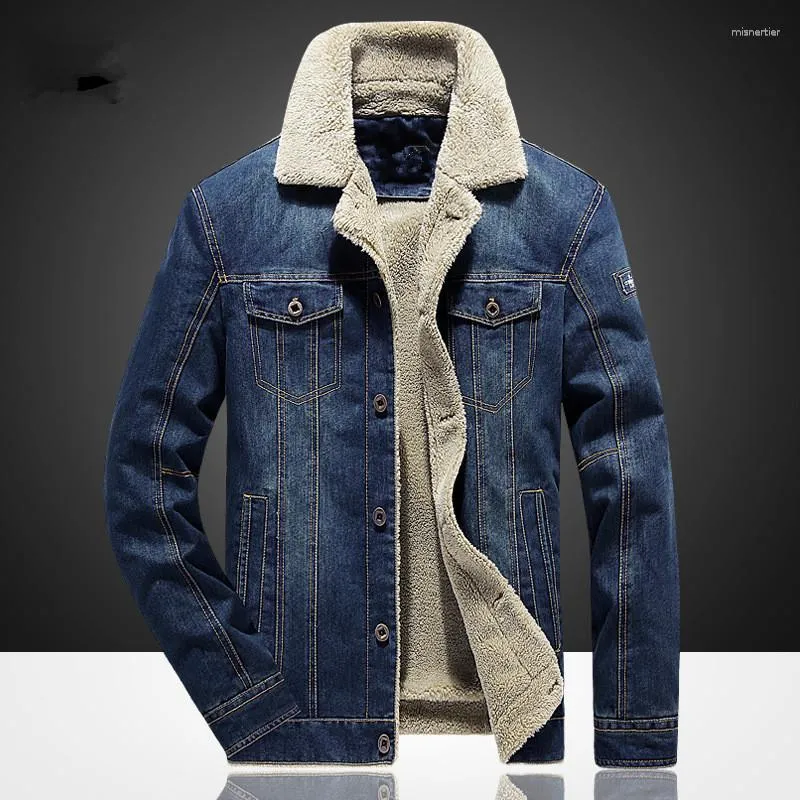 Men's Jackets Winter Men Denim Fleece Jacket Fashion Casual Jeans Warm Thick Cowboy Coat Male Fur Collar Bomber Coats Outwear 6XL