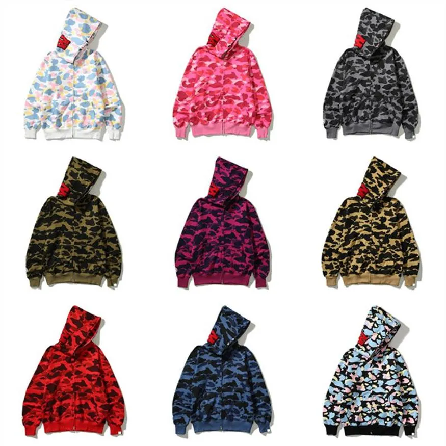 Designer Mens Women hoodie Populära hajmönster sportkläder kamouflage zip hoodies jacka överdimensionerad athleisure234m