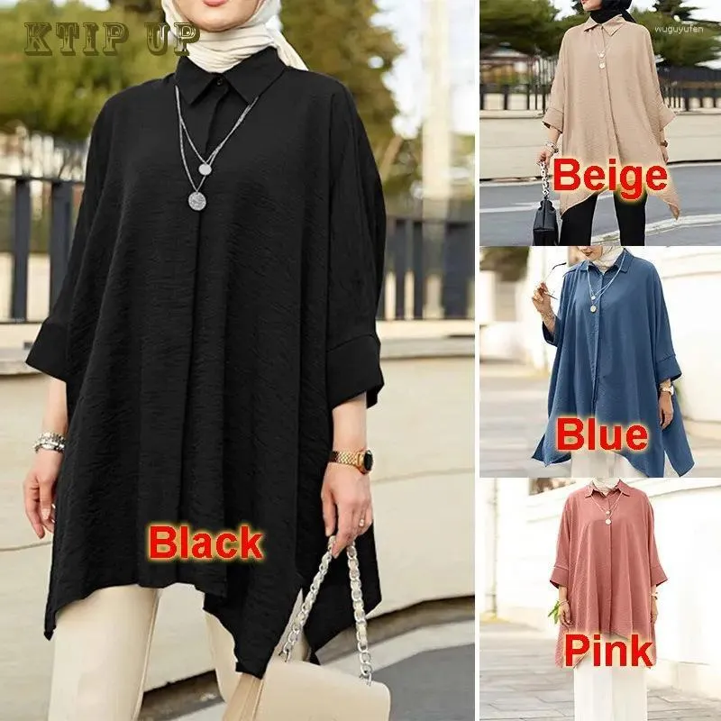 Ethnic Clothing Arab Women Muslim Blouse Vintage Lapel Neck Long Sleeve Solid Loose Shirt Casual Islamic Stylish Abaya Turkey Top