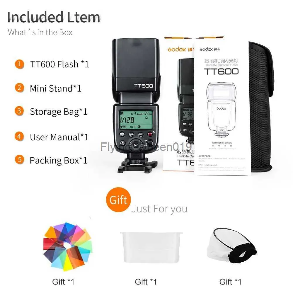 Flash Godox TT600 Sans Fil GN60 - Compatible Canon, Nikon, Sony, Fujifilm - Avec Radio 2.4G Intégrée, Zoom 24-200mm
