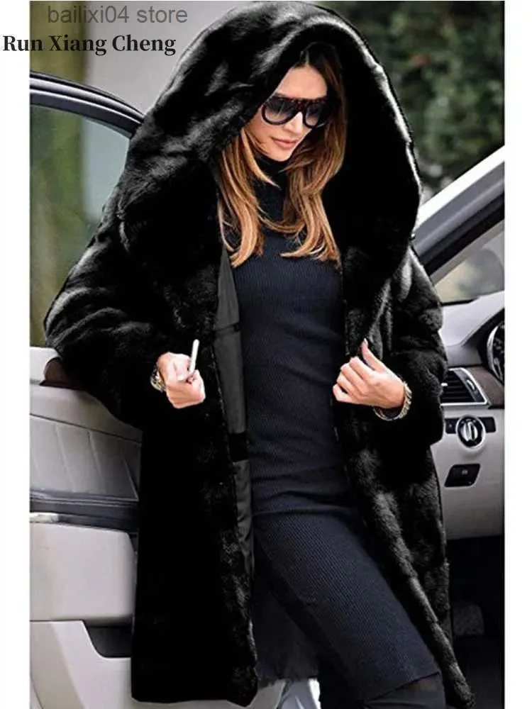 Pele feminina pele sintética 2023 novo frete grátis inverno quente casaco com capuz jaqueta de pele sintética para mulheres cor sólida solta pelúcia alta rua lazer estilo casaco t231003