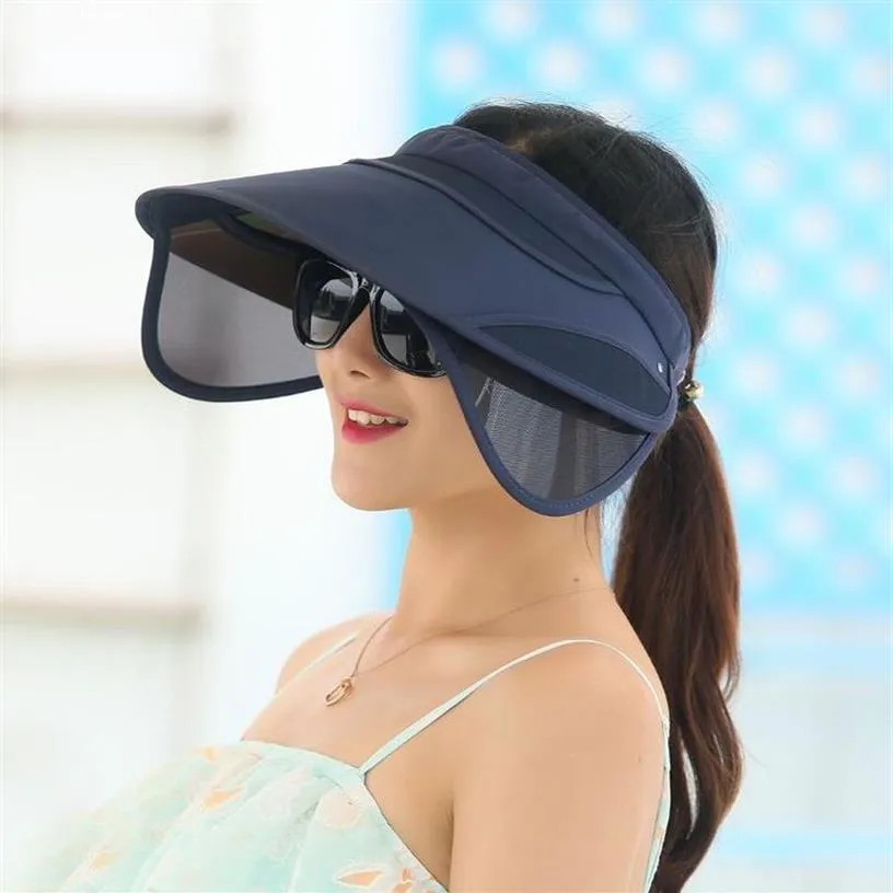 Chapeaux à large bord 2021 Visière rétractable Femme Summer Sun Vide Top Hat Riding Sports de plein air Cap UV Femme Beach Fishing247W