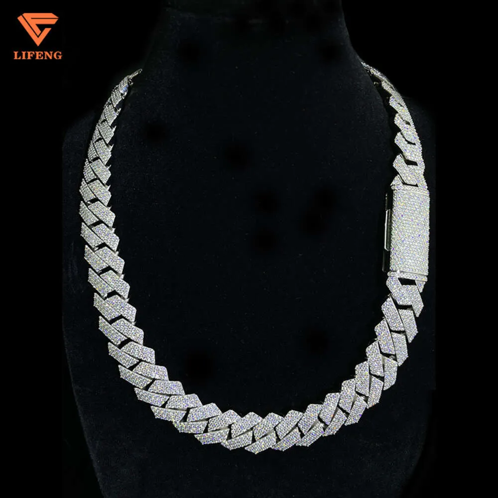 Vente de bijoux plaqués or et argent 925, 18mm 20mm, chaîne Vvs Moissanite, chaîne Hip Hop à maillons cubains, collier