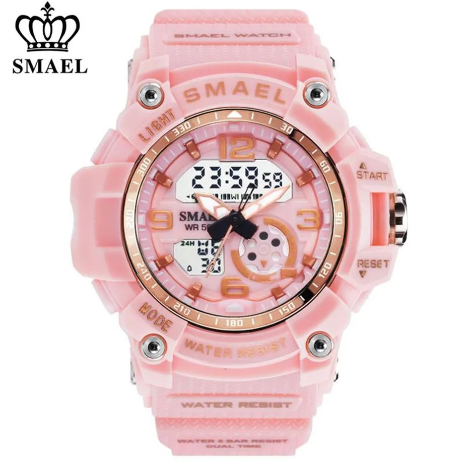 Smael Women Sport Digital Watch Electronic QuartzデュアルコアディスプレイLED防水時計カジュアル学生腕時計女の子時計20318y