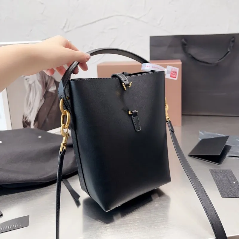 Save Big on Bulk Leather Bucket Handbags Designer Bag Luxury In Handbag  Purse Woman Real Leather Bucket Bag LE37 Gold Hook Buckle Bright Faced Cow 