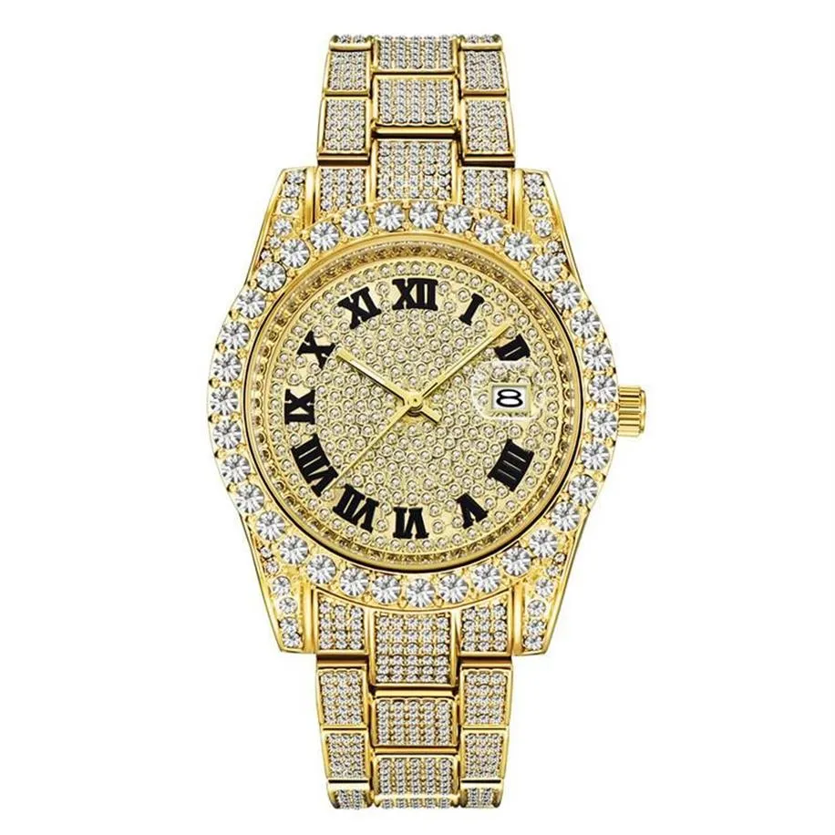 Wristwatches Top Watches For Men Hip Hop Iced Out Diamond Man Watch Quartz Wristwatch Male Clock Reloj Hombre Gift Drop314a