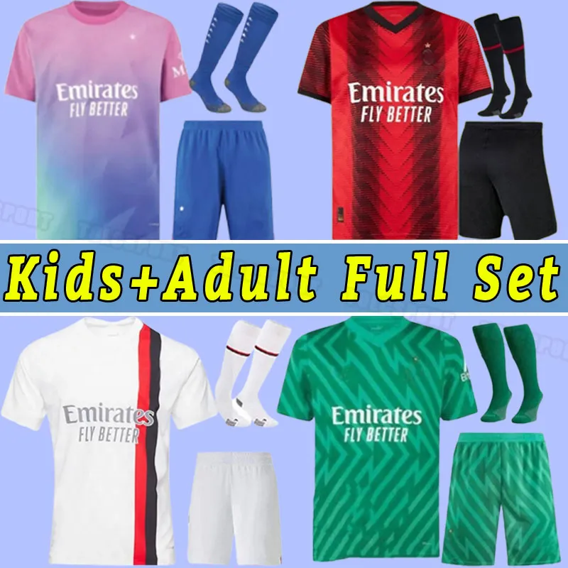 Set completo uomo bambino 23 24 casa maglie da calcio 2023 2024 TOMORI GIROUD IBRAHIMOVIC DE KETELAERE TONALI theo brahim maglia da calcio terzo portiere milan