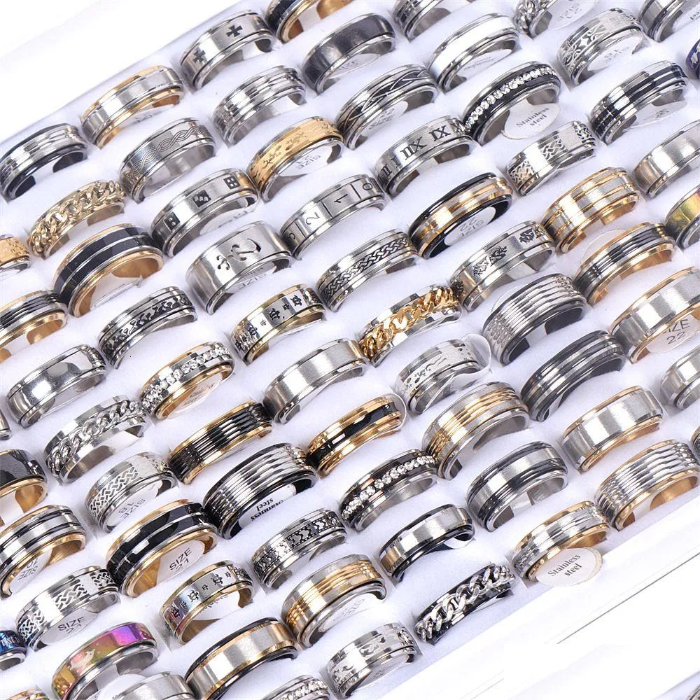 Band Rings Wholesale 20 30 36 50Pcs Lot Fashion Stainless Steel Spinner Rotating Jewelry For Women Men Mix Style Party Gifts 221125 Dhimn