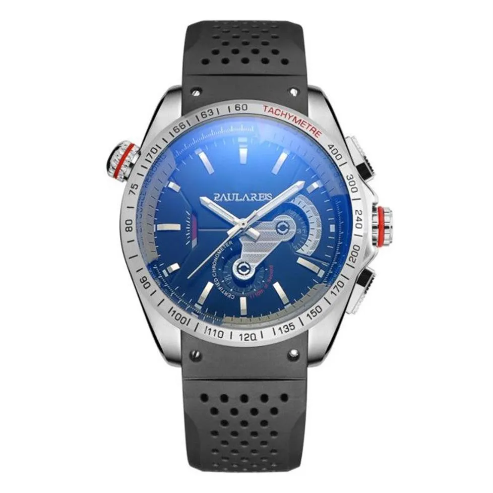 Casual Sport Mens Watches Mechanical Automatyczne zegar Subdial Prace Chronograph Watch Silikon Watchbandband Waterproof Waterproof Pilot 256C