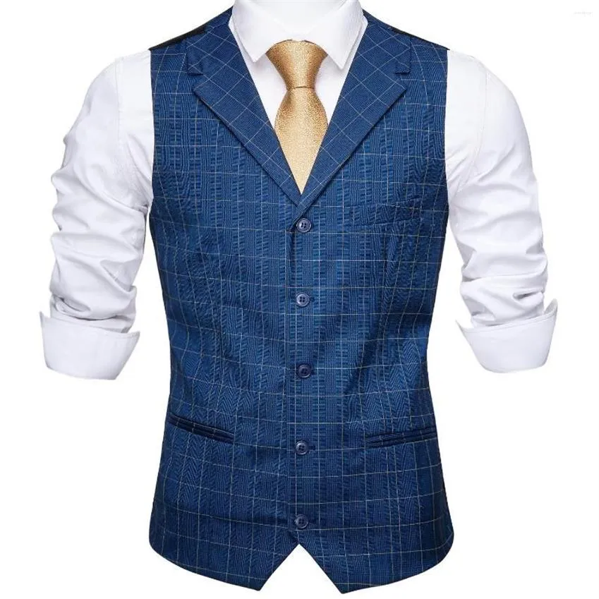 Mäns västar Barry Wang Men passar Vest Plaid Waistcoat ullblandning skräddarsydd krage V-ringning 3 Pocket Check Tie Set Formal Leisure 153h