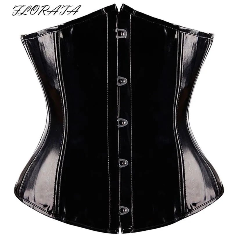 Gothic Fetish Black Underbust Corset PVC Vinyl Bustier Lace-up Top Punk S-2XL Body Shaper190i