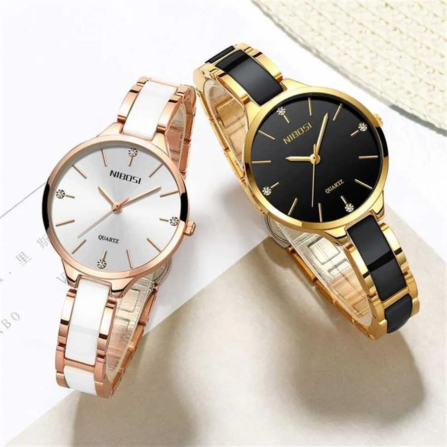 NIBOSI Ceramic Long Distance Couple Bracelets Womens Wrist Watch
