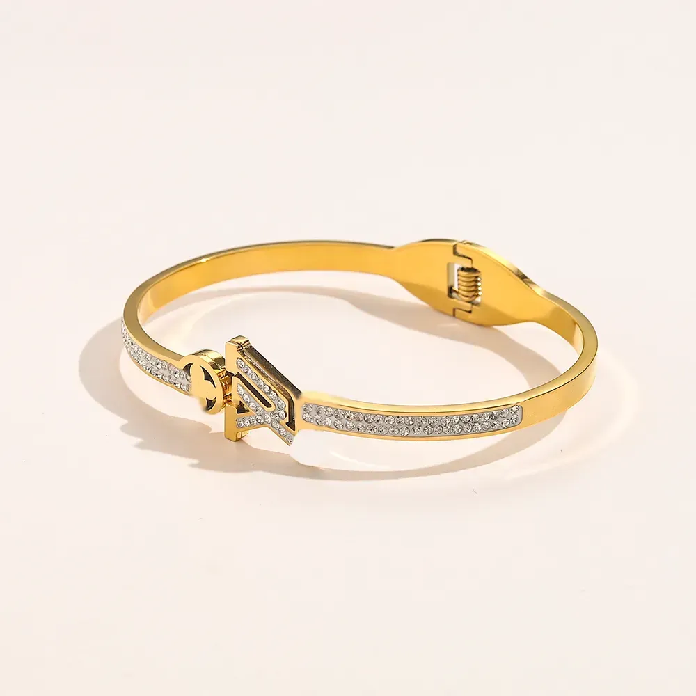 Bracelet de marque de créateur haut de gamme pour femme, bracelet de luxe avec lettres, ensemble de cristaux, plaqué or 18 carats, en acier inoxydable, cadeau pour couple, bijoux ZG1335