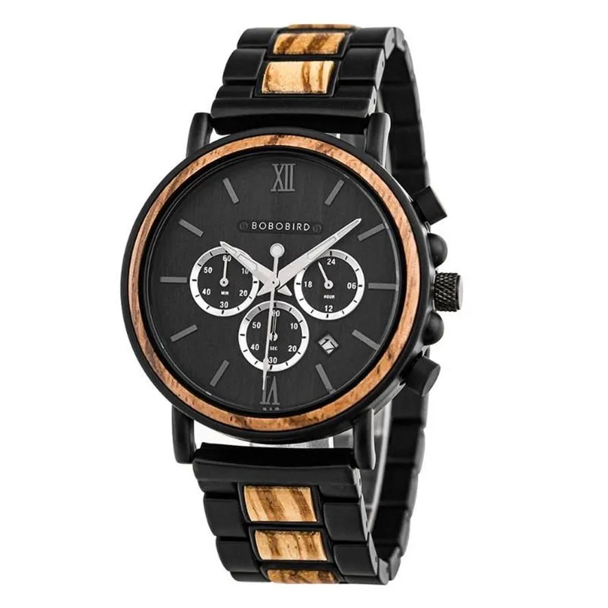 Wristwatches BOBO BIRD Luxury Watch Multifunction Men's Wood Wirstwatches Chronograph Timepiece Relogio Masculino In Box Vale230F