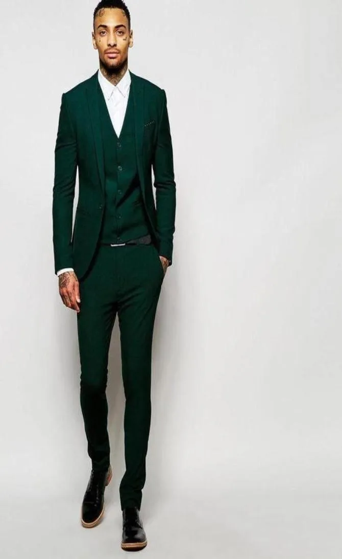 Anpassa design Dark Green Men Wedding Tuxedos Peak Lapel Side Vent Groom Tuxedos Men bröllopdinnerdarty DressjacketpantsTie4658995