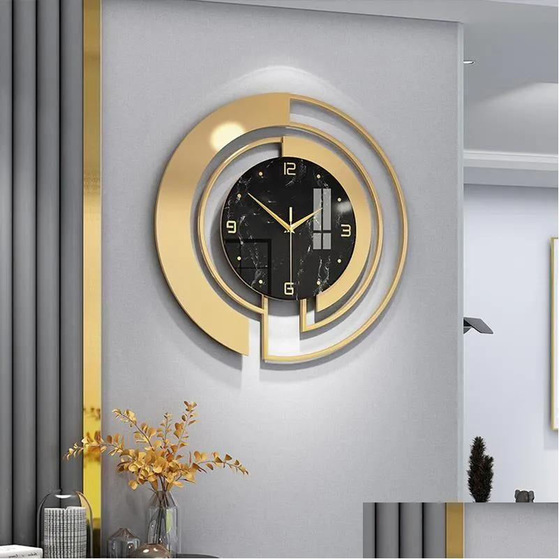 Zegar ścienny Złoty luksusowy zegar nowoczesny design metalowy wiszący zegarek salon okrągły dekoracje domu reloJ de parz dostawa g dhucg