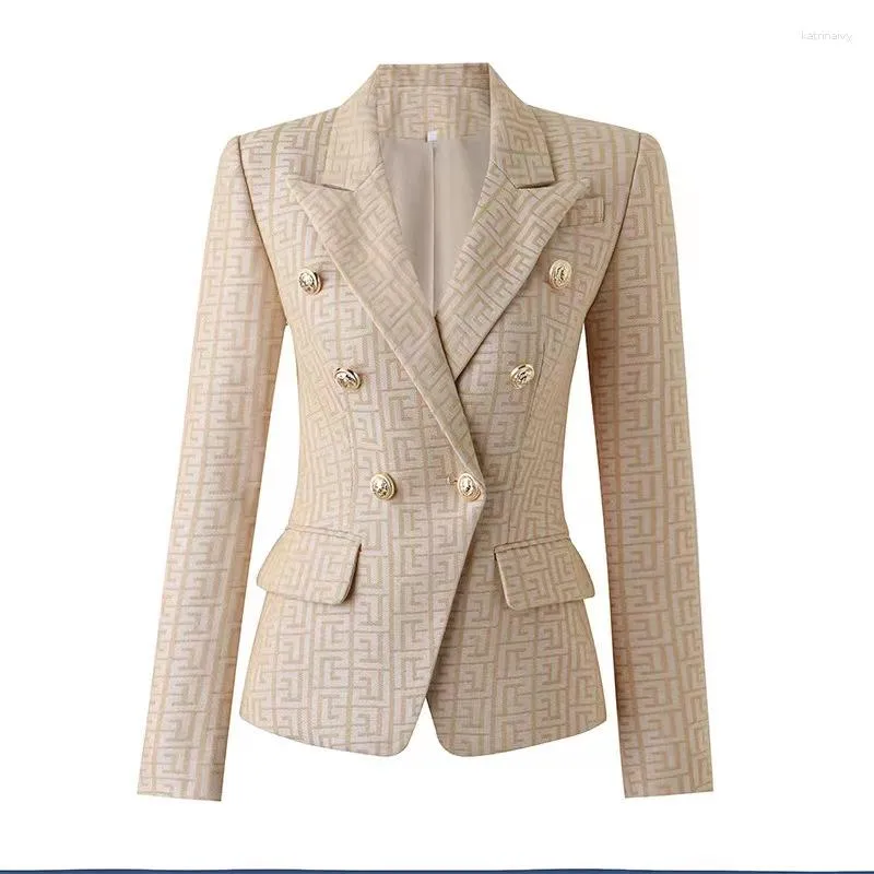 Women's Suits Plaid Suit Temperament Commuting American Style Metal Buckle Khaki Color Collar Ten Thousand Word Pattern Short Jacket