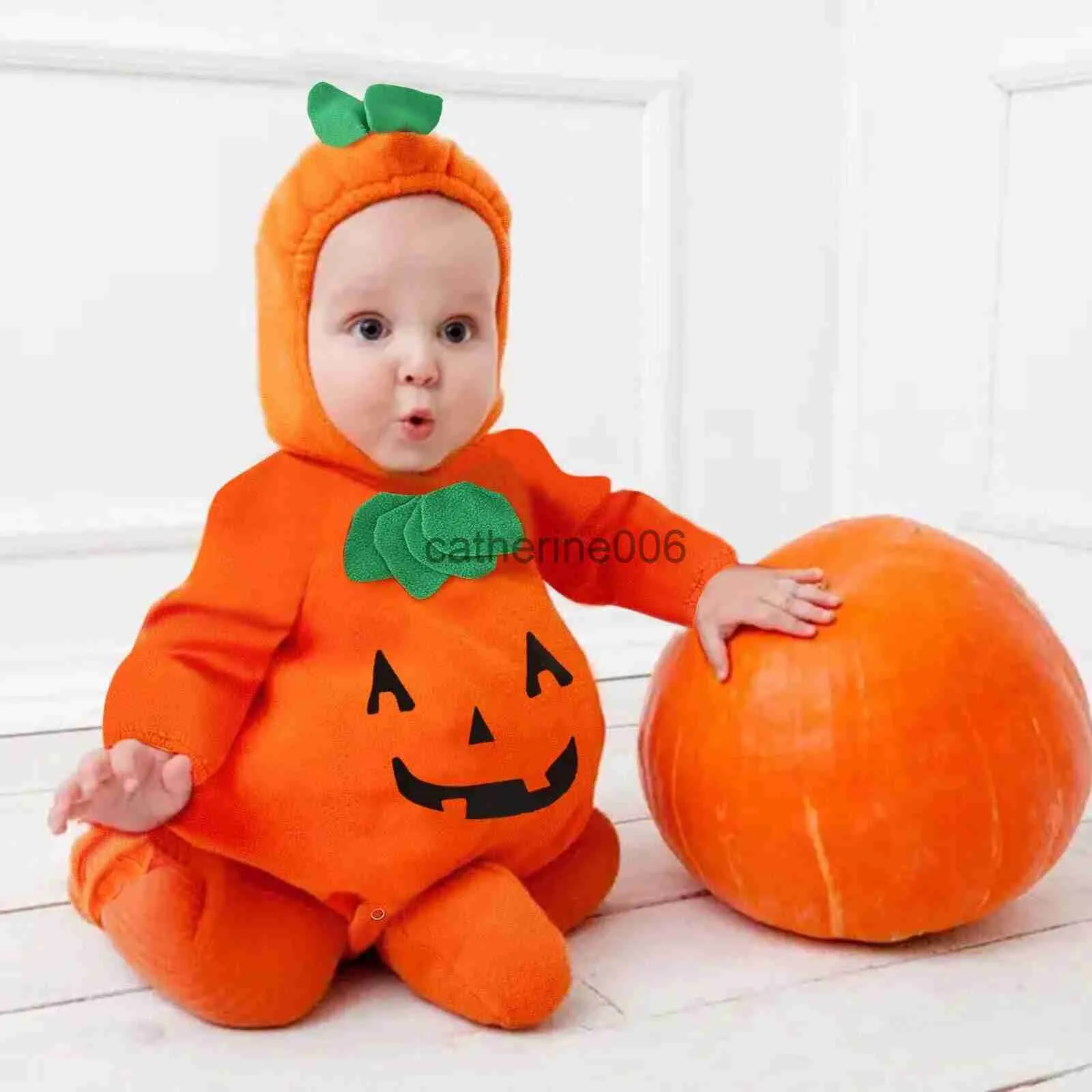 Särskilda tillfällen Umorden Baby's Pumpkin Costume för Halloween Hoodie Bodysuit Lång/kort ärm med skor 0-24m x1004