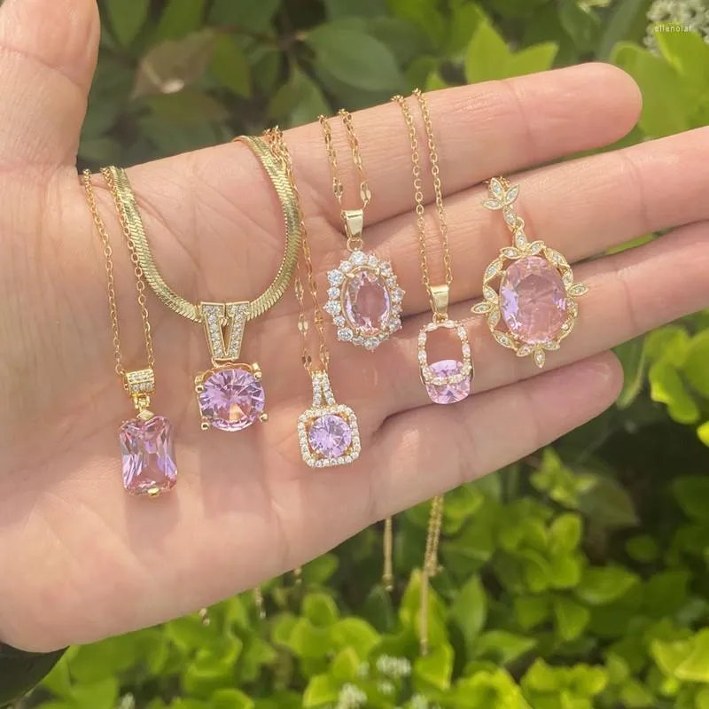Pendant Necklaces 2023 Fine Pink Crystal Flowers For Women Contracted Fresh Fashion Versatile Senior Short Necklace Jewelry